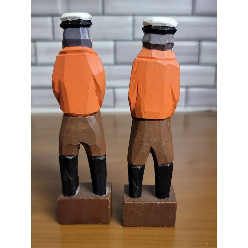2 Wooden Carved Fisherman #A49